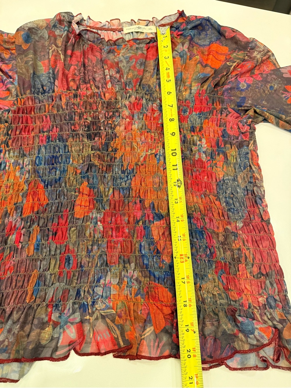 NATURAL LIFE Smocked Floral Top in Pink, Orange, Blue and Green - Picture 6 of 10